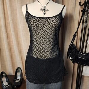 Y2K Fredericks of Hollywood Black Lace Side Cutout Cami Tunic L Gothic